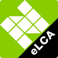 Symbol or logo of eLCA - rotated capital N and eLCA abbreviation