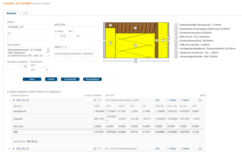 Screenshot Representation of components in eLCA